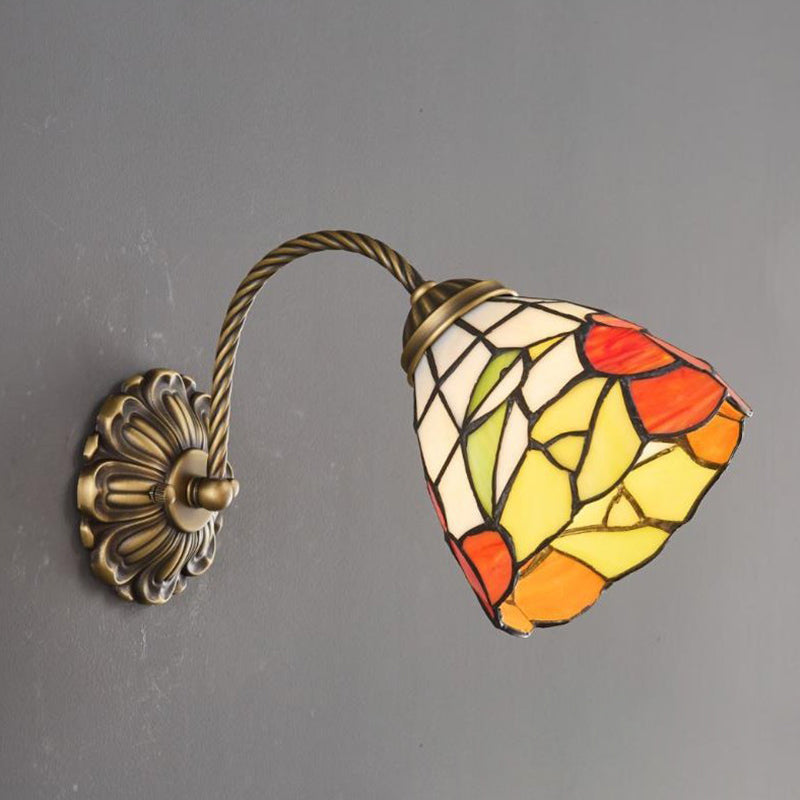 Traditionelle Tiffany-Blumenmuster-Buntglas-Rundschirm 1-Licht-Wandleuchte für Esszimmer 