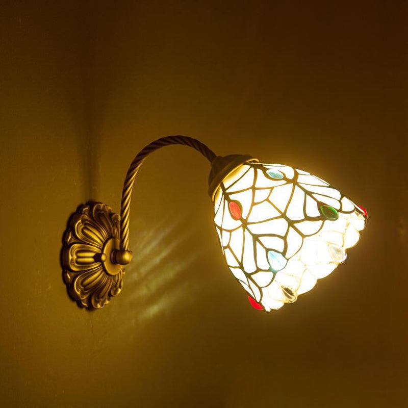 Traditionelle Tiffany-Blumenmuster-Buntglas-Rundschirm 1-Licht-Wandleuchte für Esszimmer 
