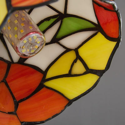 Traditionelle Tiffany-Blumenmuster-Buntglas-Rundschirm 1-Licht-Wandleuchte für Esszimmer 