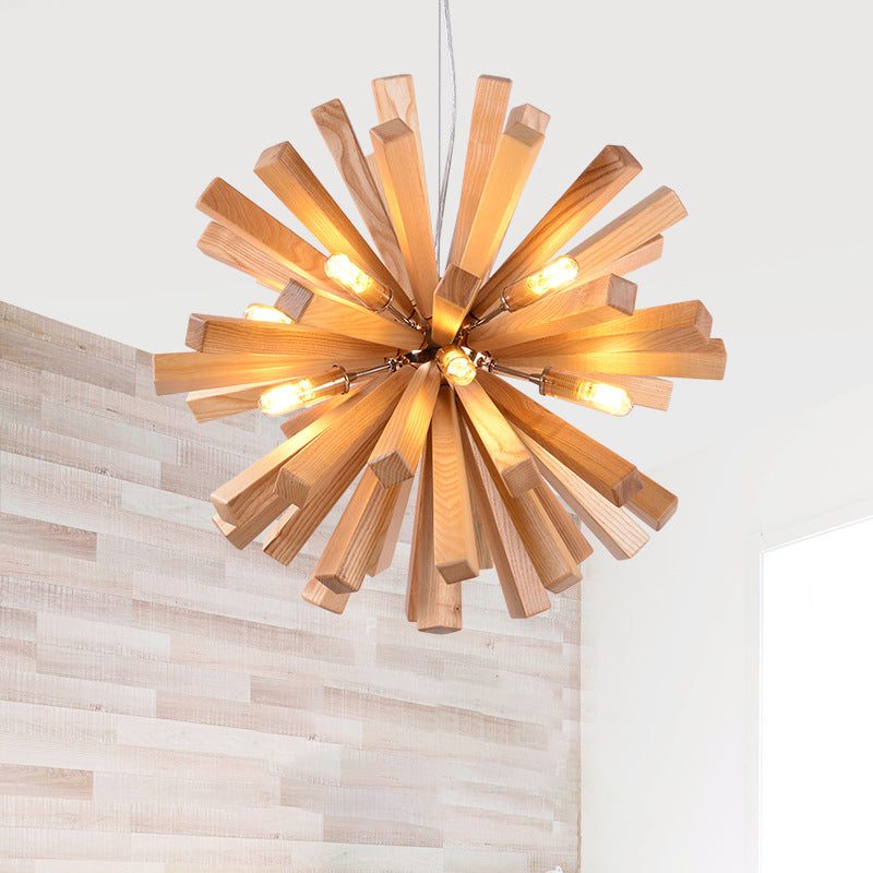 Suspension contemporaine créative en bois massif à 10 lumières pour salon 