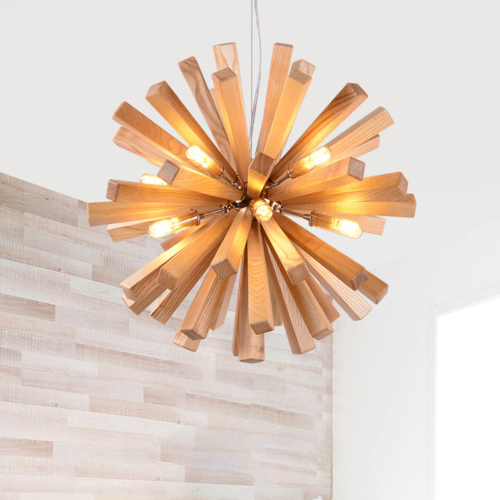 Suspension contemporaine créative en bois massif à 10 lumières pour salon 