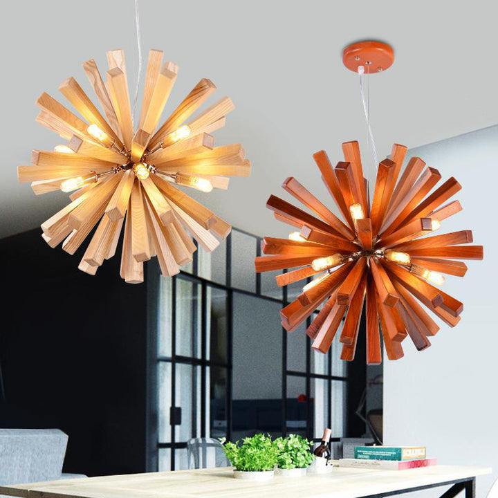 Suspension contemporaine créative en bois massif à 10 lumières pour salon 