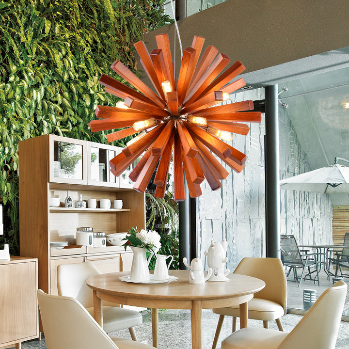 Suspension contemporaine créative en bois massif à 10 lumières pour salon 