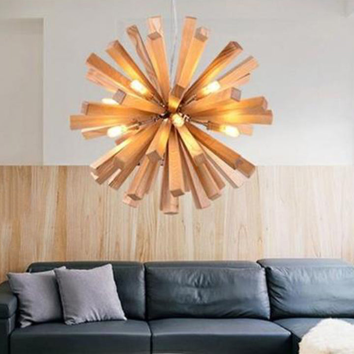 Suspension contemporaine créative en bois massif à 10 lumières pour salon 