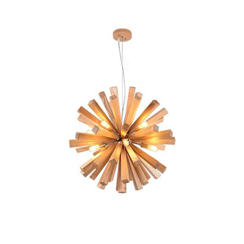 Suspension contemporaine créative en bois massif à 10 lumières pour salon 