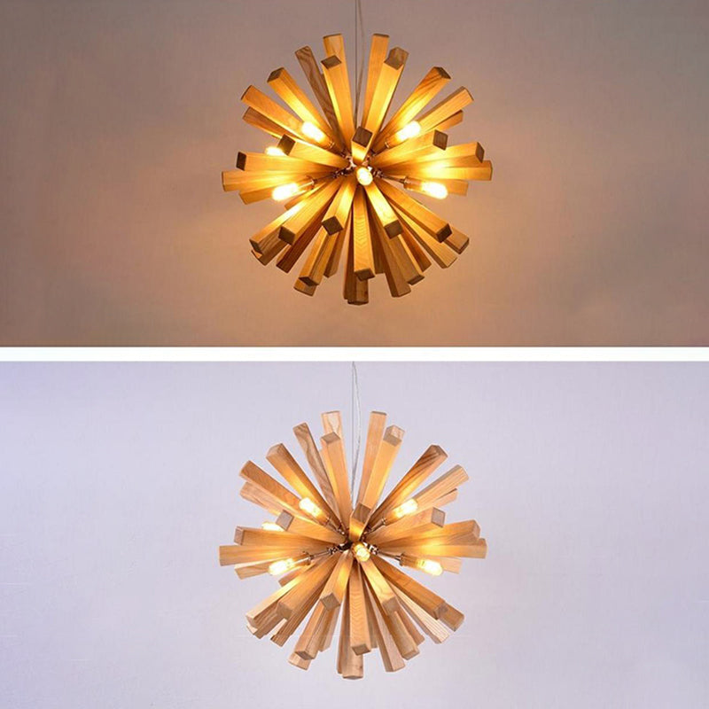 Suspension contemporaine créative en bois massif à 10 lumières pour salon 
