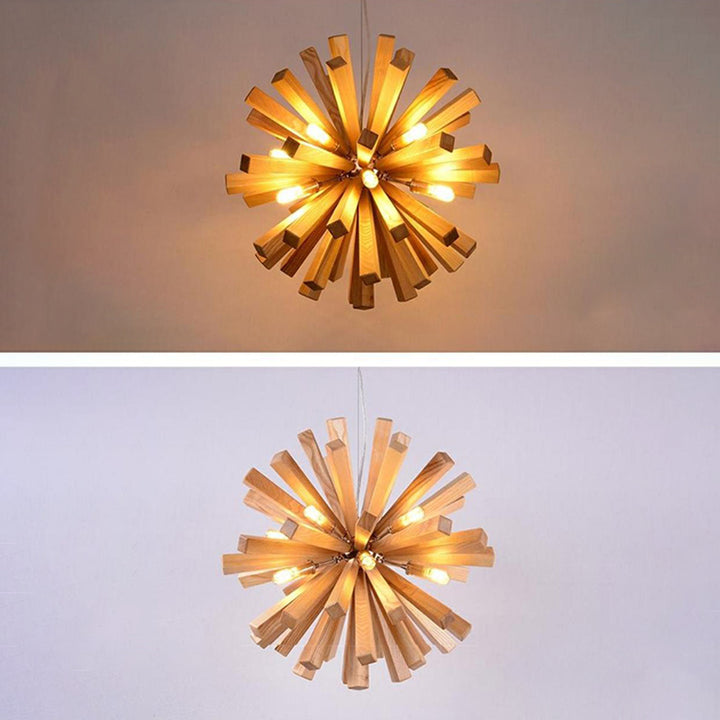 Suspension contemporaine créative en bois massif à 10 lumières pour salon 