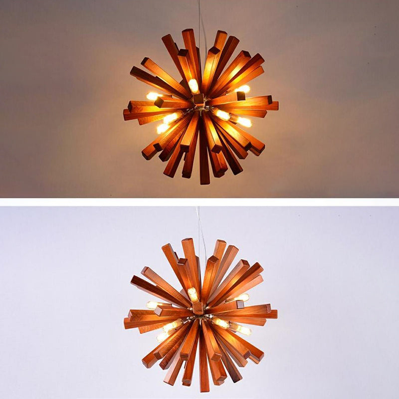 Suspension contemporaine créative en bois massif à 10 lumières pour salon 