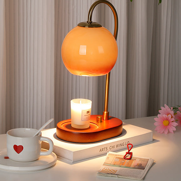 Lampe de table à cire fondue 1 lumière en bois massif avec abat-jour en verre moderne de transition pour chevet 