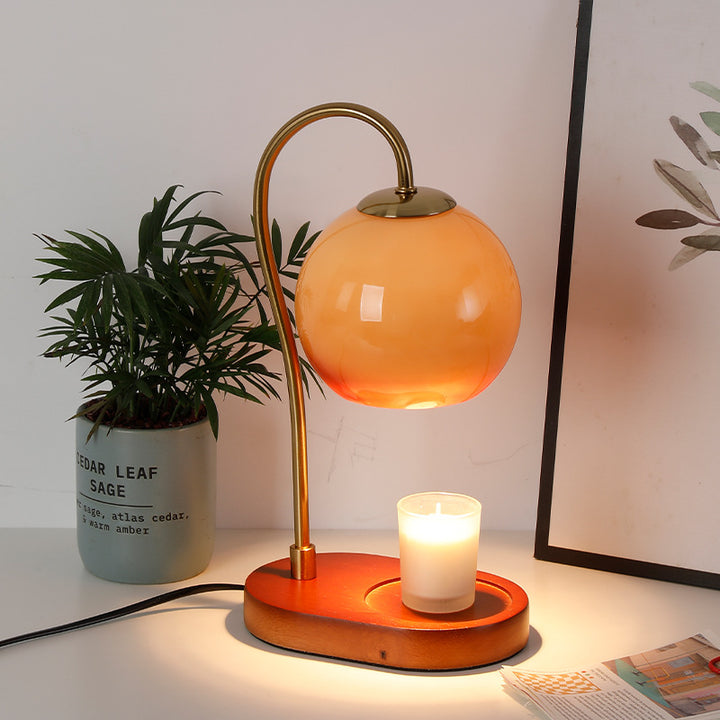 Lampe de table à cire fondue 1 lumière en bois massif avec abat-jour en verre moderne de transition pour chevet 