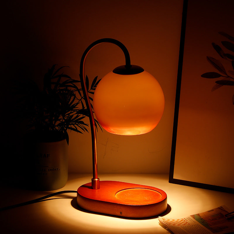 Lampe de table à cire fondue 1 lumière en bois massif avec abat-jour en verre moderne de transition pour chevet 