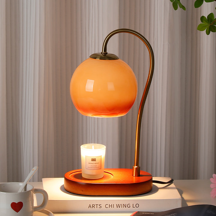 Lampe de table à cire fondue 1 lumière en bois massif avec abat-jour en verre moderne de transition pour chevet 