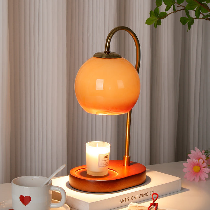 Lampe de table à cire fondue 1 lumière en bois massif avec abat-jour en verre moderne de transition pour chevet 