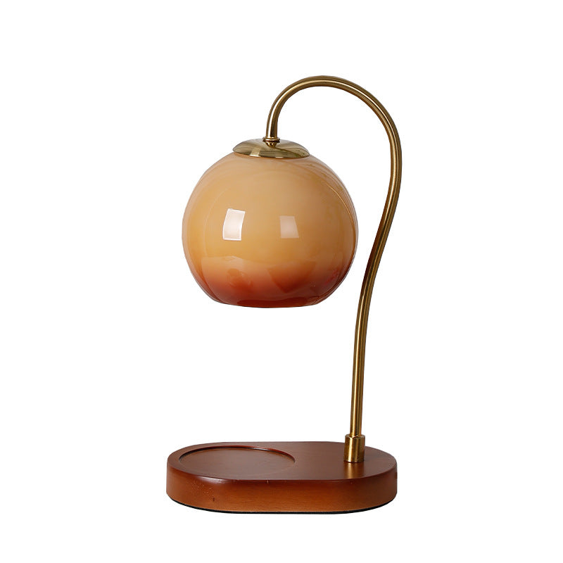 Lampe de table à cire fondue 1 lumière en bois massif avec abat-jour en verre moderne de transition pour chevet 