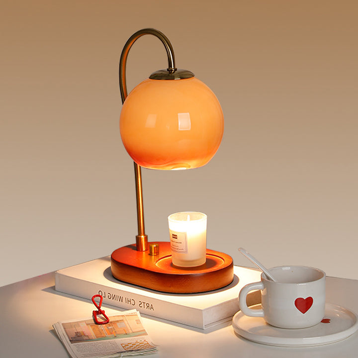 Lampe de table à cire fondue 1 lumière en bois massif avec abat-jour en verre moderne de transition pour chevet 