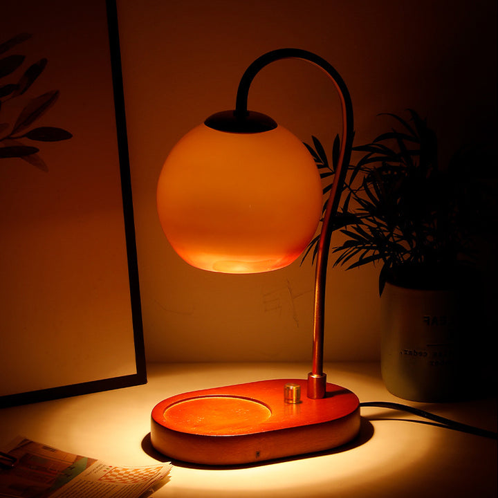 Lampe de table à cire fondue 1 lumière en bois massif avec abat-jour en verre moderne de transition pour chevet 