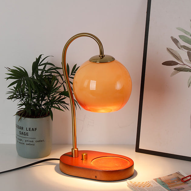 Lampe de table à cire fondue 1 lumière en bois massif avec abat-jour en verre moderne de transition pour chevet 