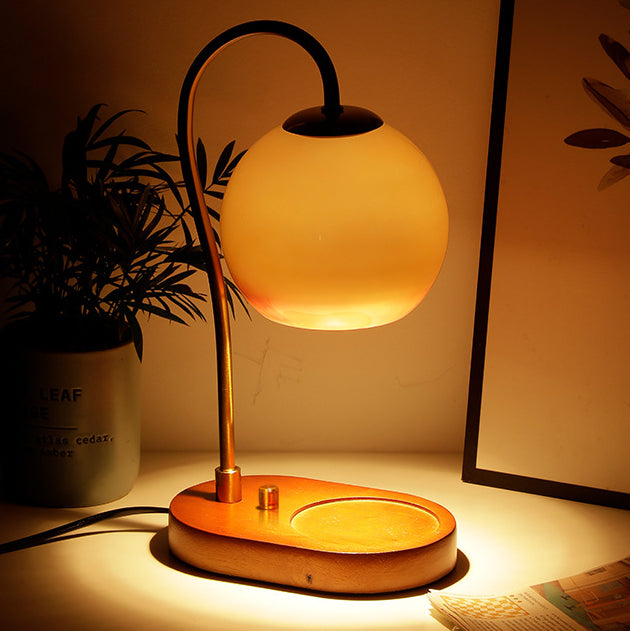 Lampe de table à cire fondue 1 lumière en bois massif avec abat-jour en verre moderne de transition pour chevet 