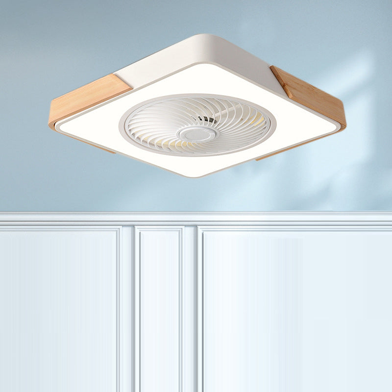 Zeitgenössischer skandinavischer runder Eisen-Massivholz-LED-leiser halb bündiger Deckenventilator mit Licht für das Schlafzimmer 