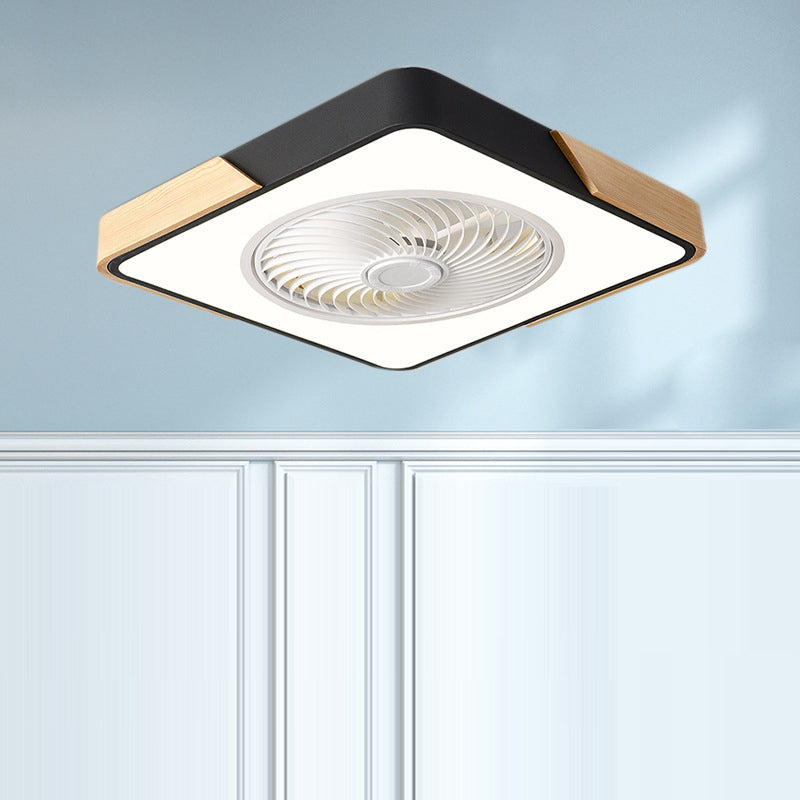Contemporary Scandinavian Round Iron Solid Wood LED Silent Semi-Flush Mount Ceiling Fan Light For Bedroom