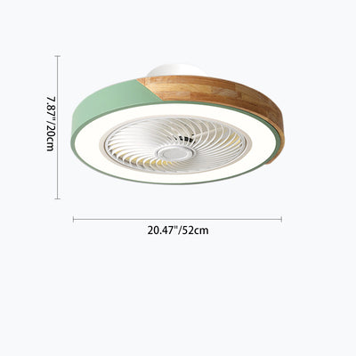 Zeitgenössischer skandinavischer runder Eisen-Massivholz-LED-leiser halb bündiger Deckenventilator mit Licht für das Schlafzimmer 