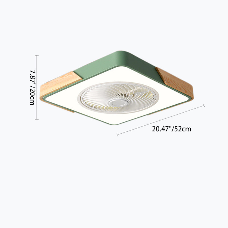 Zeitgenössischer skandinavischer runder Eisen-Massivholz-LED-leiser halb bündiger Deckenventilator mit Licht für das Schlafzimmer 