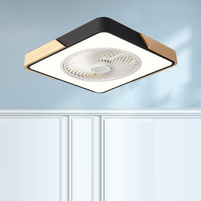 Zeitgenössischer skandinavischer runder Eisen-Massivholz-LED-leiser halb bündiger Deckenventilator mit Licht für das Schlafzimmer 