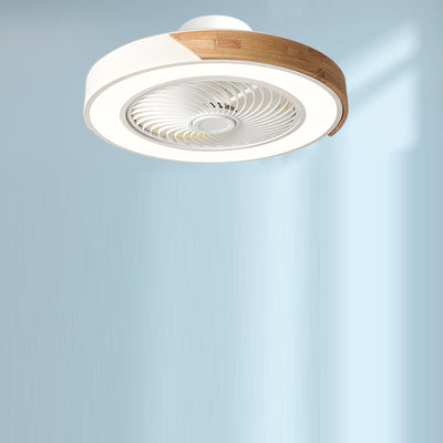 Zeitgenössischer skandinavischer runder Eisen-Massivholz-LED-leiser halb bündiger Deckenventilator mit Licht für das Schlafzimmer 