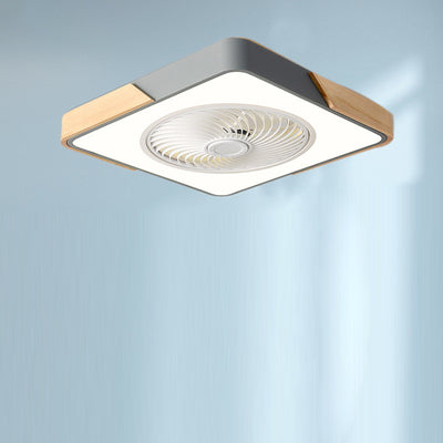 Zeitgenössischer skandinavischer runder Eisen-Massivholz-LED-leiser halb bündiger Deckenventilator mit Licht für das Schlafzimmer 