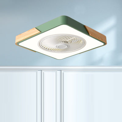 Zeitgenössischer skandinavischer runder Eisen-Massivholz-LED-leiser halb bündiger Deckenventilator mit Licht für das Schlafzimmer 
