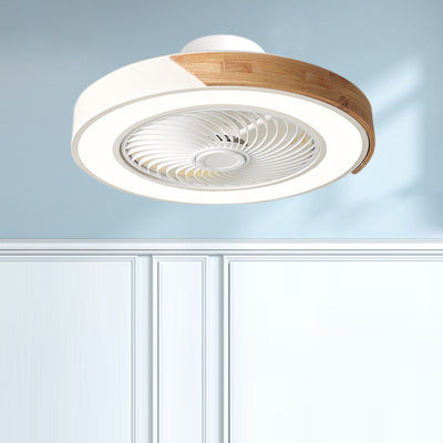 Zeitgenössischer skandinavischer runder Eisen-Massivholz-LED-leiser halb bündiger Deckenventilator mit Licht für das Schlafzimmer 
