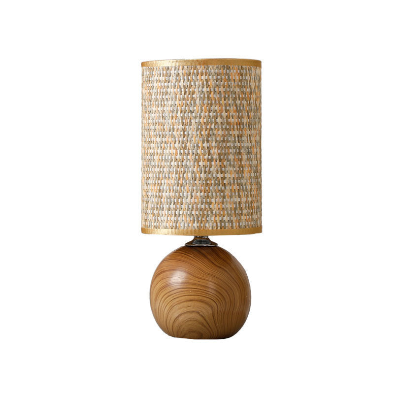 Contemporary Boho Fabric Cylinder Shade Ceramic Base 1-Light Table Lamp For Study