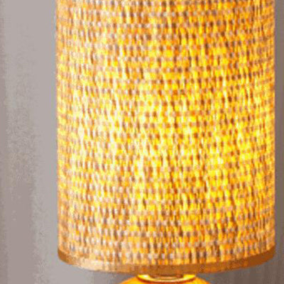 Zeitgenössische Boho Stoffzylinder Schirm Keramikbasis 1-Licht Tischlampe für das Studium 