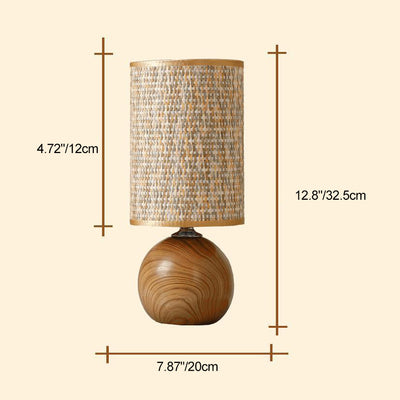 Zeitgenössische Boho Stoffzylinder Schirm Keramikbasis 1-Licht Tischlampe für das Studium 