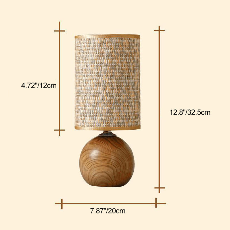 Zeitgenössische Boho Stoffzylinder Schirm Keramikbasis 1-Licht Tischlampe für das Studium 