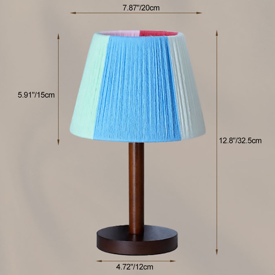 Lampe de table à 1 lumière en bois massif avec abat-jour en cylindre de fil à tricoter multicolore traditionnel français pour étude 