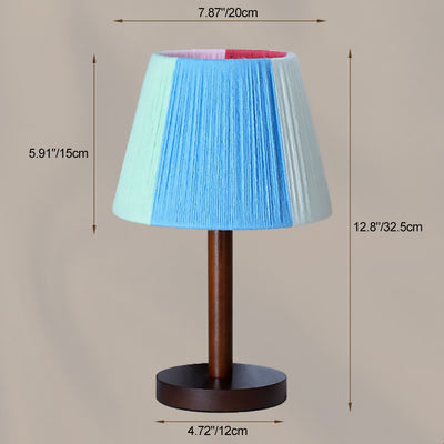 Traditional French Multicolor Knitting Yarn Cylinder Shade Solid Wood 1-Light Table Lamp For Study