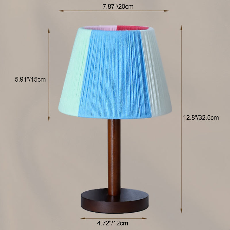 Traditional French Multicolor Knitting Yarn Cylinder Shade Solid Wood 1-Light Table Lamp For Study