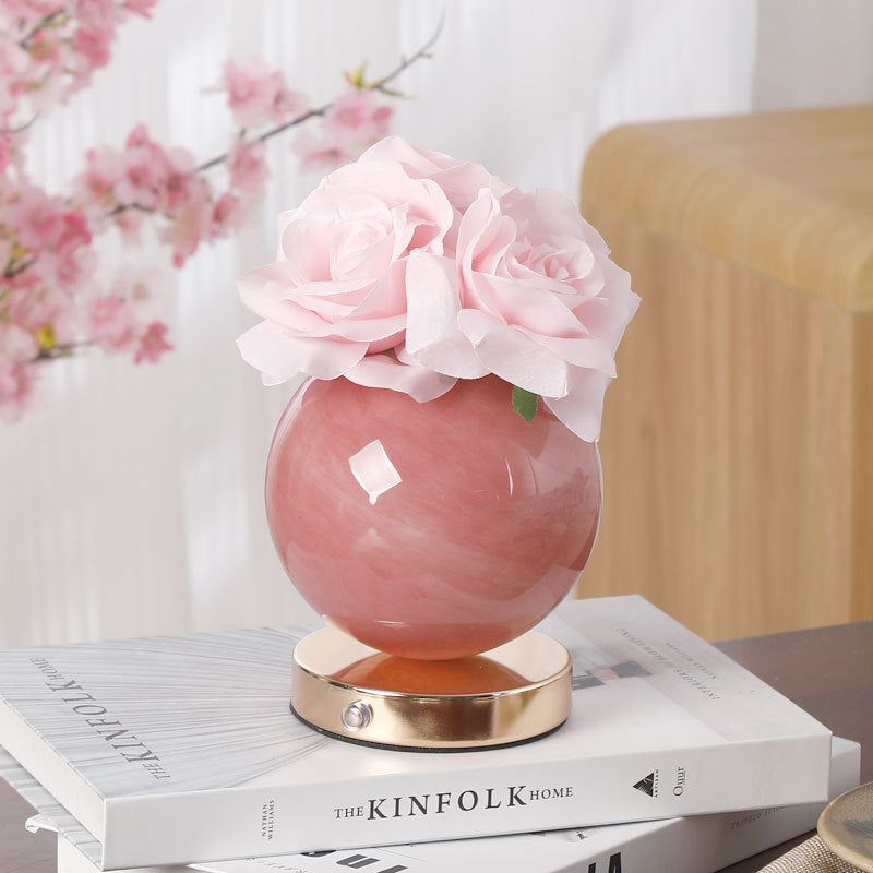 Modern Art Deco Simulated Rose Flower Glass Planet Shade USB Rechargeable LED Table Lamp Night Light For Bedroom