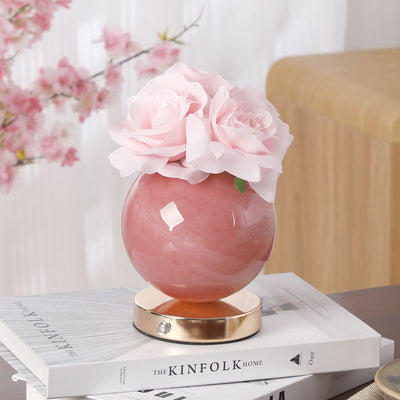 Moderne Art Deco Simulierte Rosenblume Glas Planeten-Schirm USB Wiederaufladbare LED Tischlampe Nachtlicht Für Schlafzimmer 