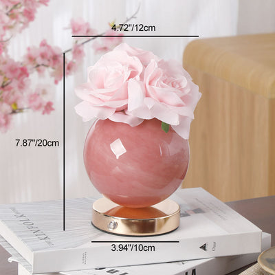 Moderne Art Deco Simulierte Rosenblume Glas Planeten-Schirm USB Wiederaufladbare LED Tischlampe Nachtlicht Für Schlafzimmer 