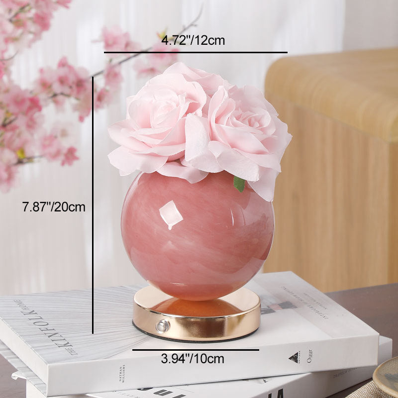 Moderne Art Deco Simulierte Rosenblume Glas Planeten-Schirm USB Wiederaufladbare LED Tischlampe Nachtlicht Für Schlafzimmer 