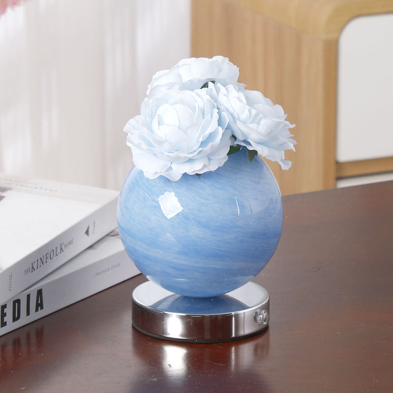 Moderne Art Deco Simulierte Rosenblume Glas Planeten-Schirm USB Wiederaufladbare LED Tischlampe Nachtlicht Für Schlafzimmer 