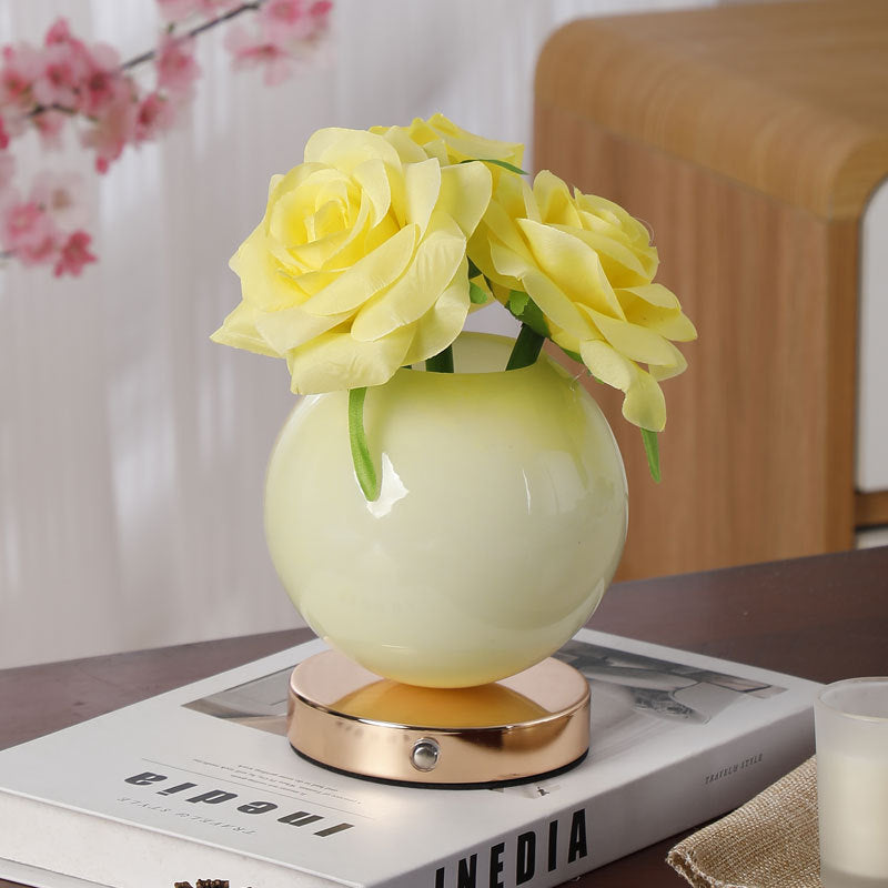 Moderne Art Deco Simulierte Rosenblume Glas Planeten-Schirm USB Wiederaufladbare LED Tischlampe Nachtlicht Für Schlafzimmer 