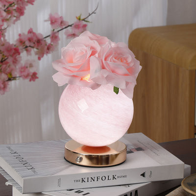 Moderne Art Deco Simulierte Rosenblume Glas Planeten-Schirm USB Wiederaufladbare LED Tischlampe Nachtlicht Für Schlafzimmer 