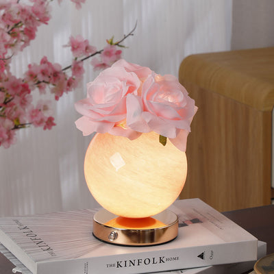 Moderne Art Deco Simulierte Rosenblume Glas Planeten-Schirm USB Wiederaufladbare LED Tischlampe Nachtlicht Für Schlafzimmer 