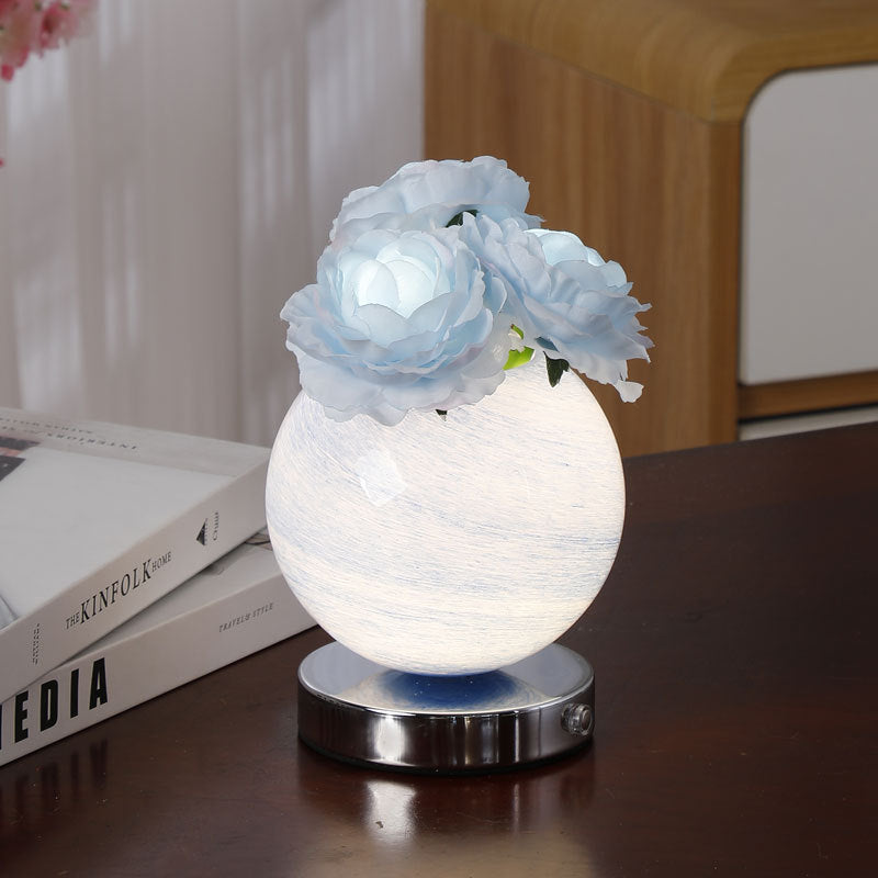 Moderne Art Deco Simulierte Rosenblume Glas Planeten-Schirm USB Wiederaufladbare LED Tischlampe Nachtlicht Für Schlafzimmer 
