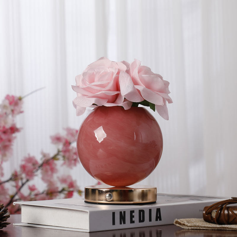 Modern Art Deco Simulated Rose Flower Glass Planet Shade USB Rechargeable LED Table Lamp Night Light For Bedroom