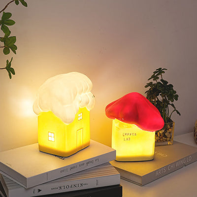 Zeitgenössische kreative Keramik niedliches Schneehäuschen USB LED Tischlampe Nachtlicht für Schlafzimmer 