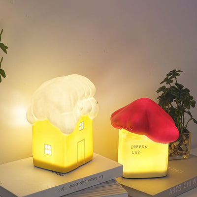 Zeitgenössische kreative Keramik niedliches Schneehäuschen USB LED Tischlampe Nachtlicht für Schlafzimmer 